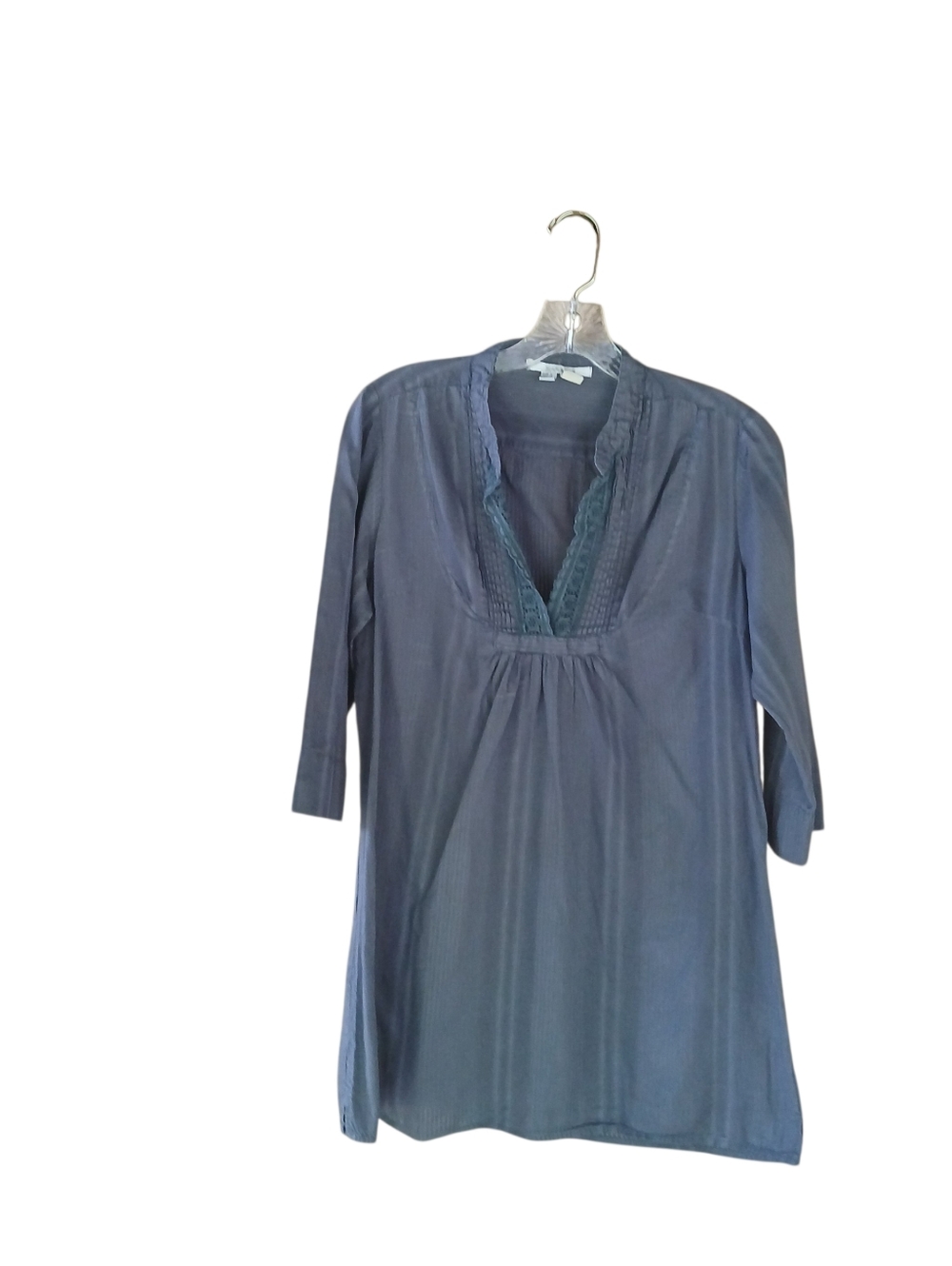 Zara TRF Slate Blue Split Neck Cotton Tunic Size Large
